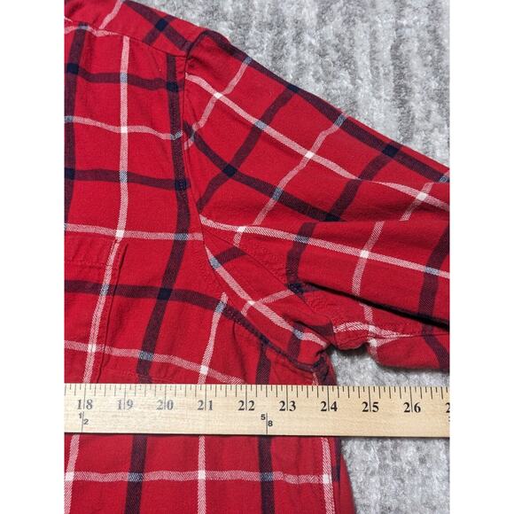 Duluth Trading Flannel Button Up Top Women XXL Red Plaid Long Sleeve Cotton Z14 - Picture 12 of 14